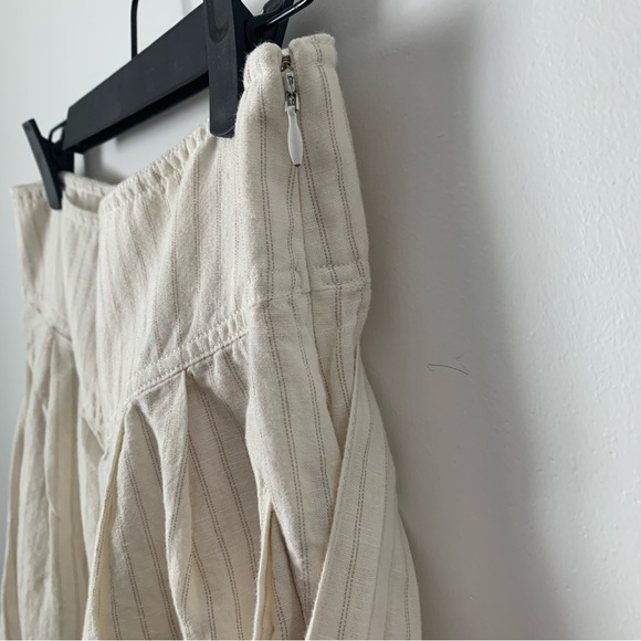 Anthropologie Palm Beach Linen Blend Wide Leg Crop Cream Pinstripe Belted Pant - Picture 9 of 16